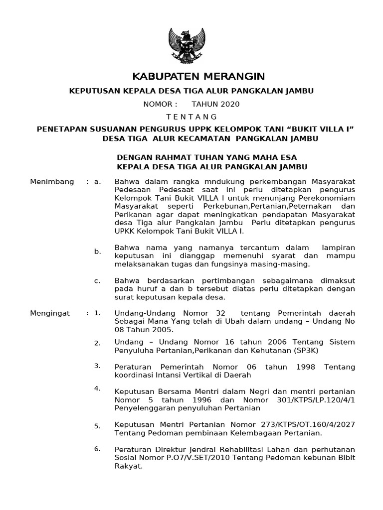 SK Pengurus UPPK Kelompok Tani 2020-2025 | PDF
