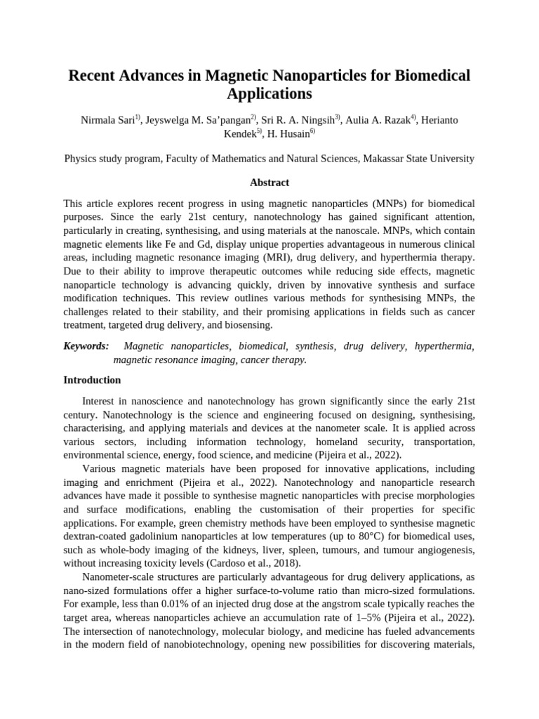 Recent Advances in Magnetic Nanoparticles For Biomedical Aplications ...