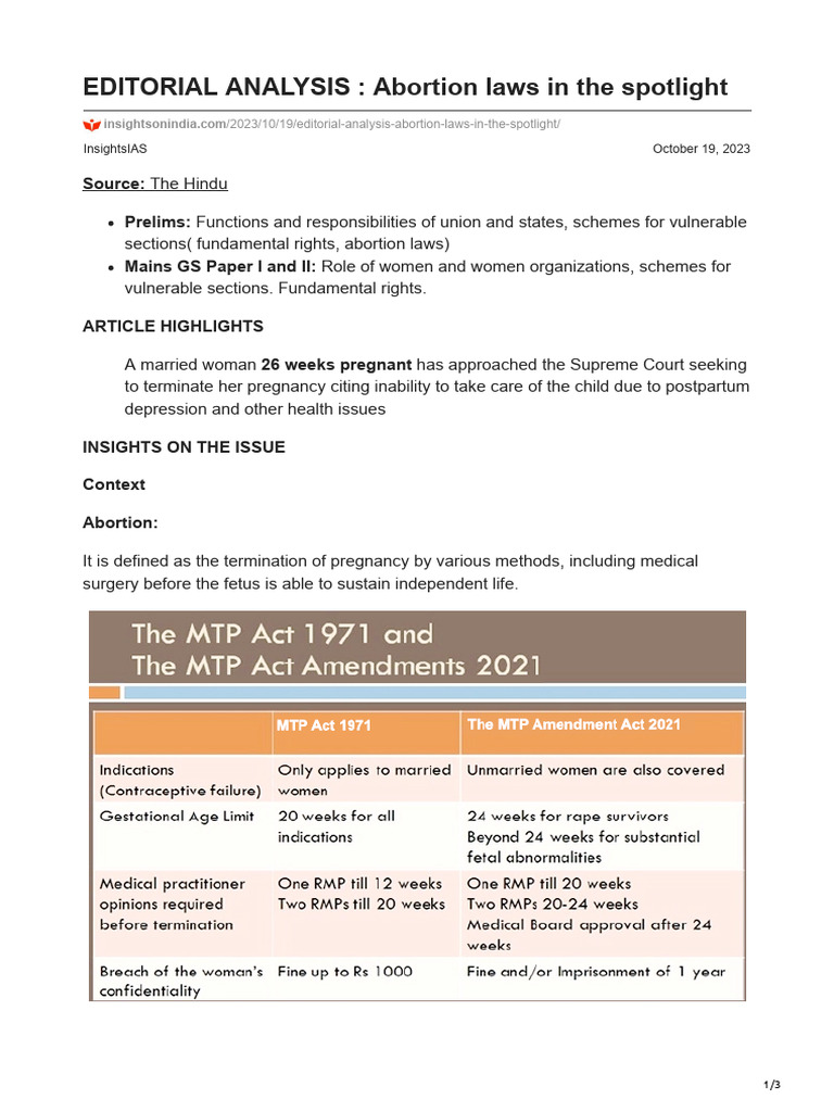 EDITORIAL ANALYSIS Abortion Laws in The Spotlight | PDF | Abortion ...
