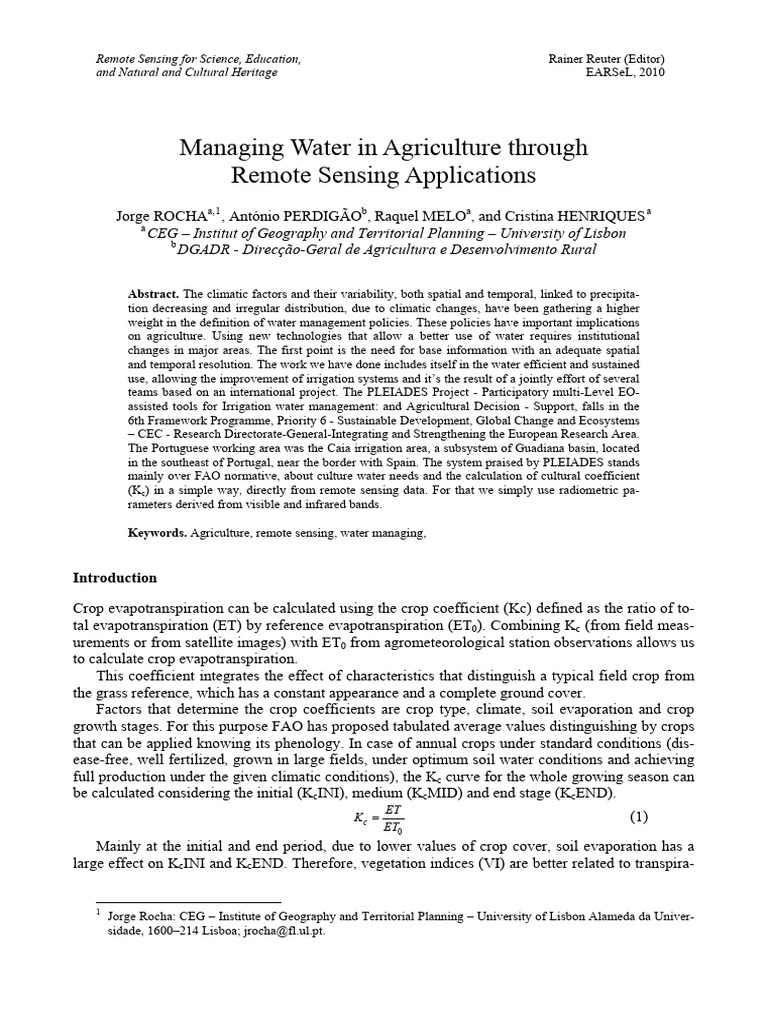 Remote Sensing for Agricultural Water Management | PDF ...