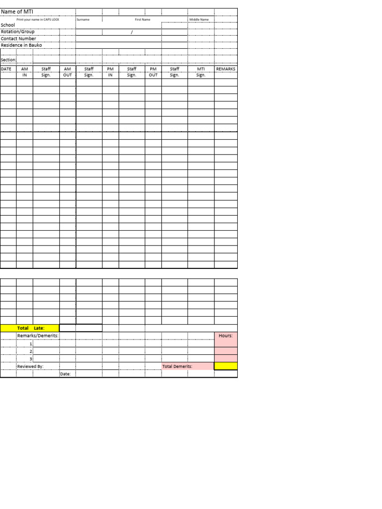 MTI Attendance and Performance Log | PDF