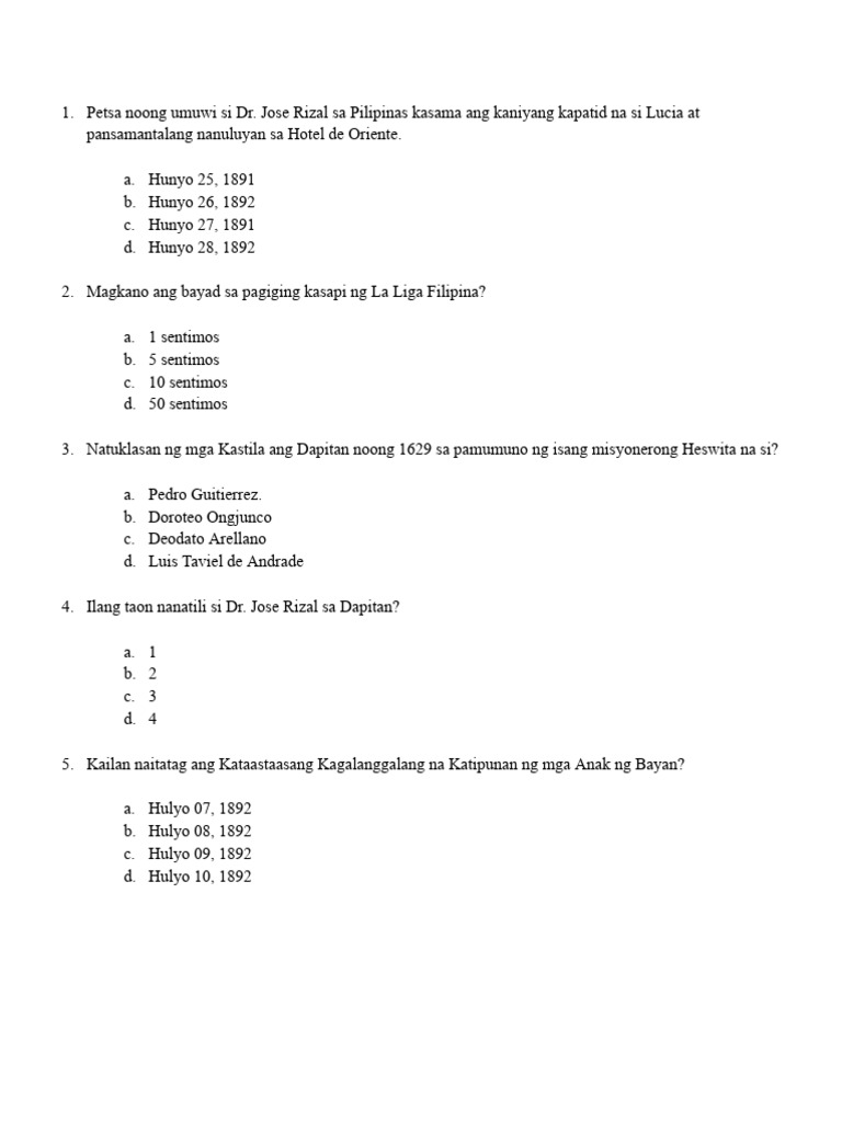 Rizal Quiz | PDF