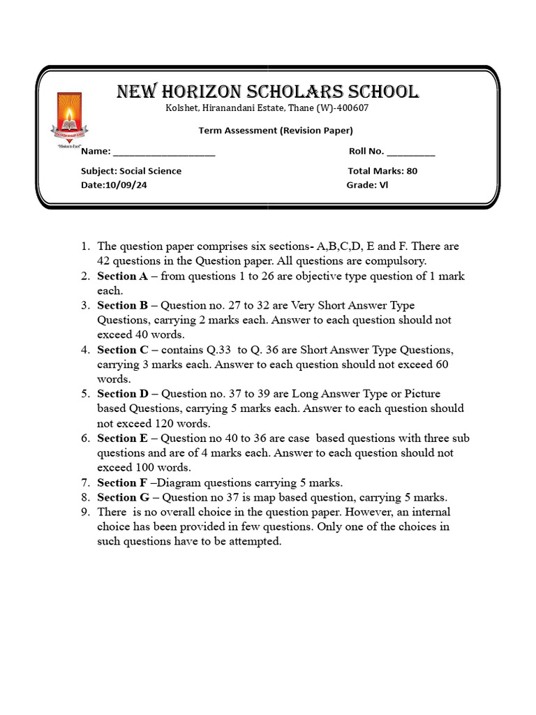 Grade 6 Social Science Revision Paper | PDF