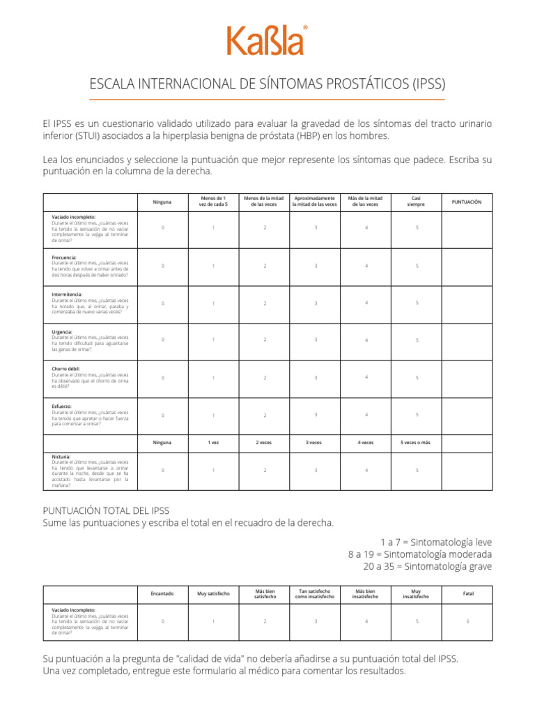 Cuestionario IPSS para Síntomas Prostáticos | PDF | Urología | Sistema ...
