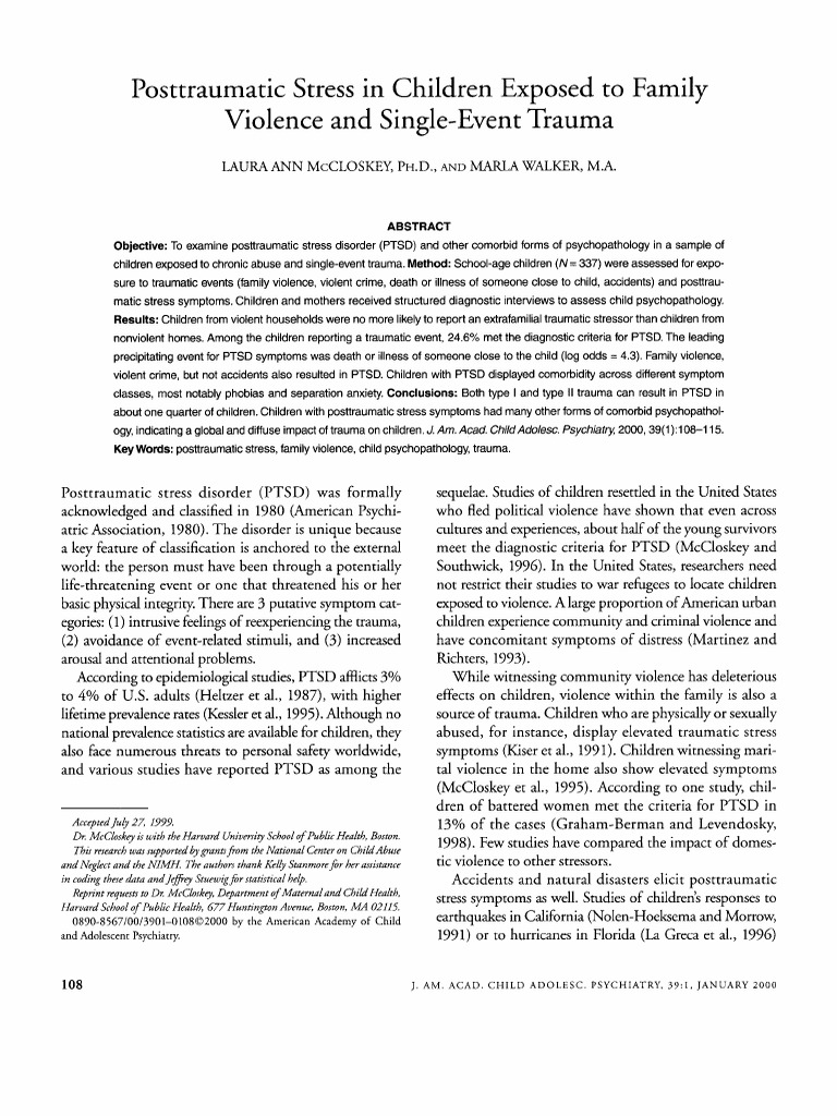 PTSD in Children from Violent Homes | PDF | Psychological Trauma ...