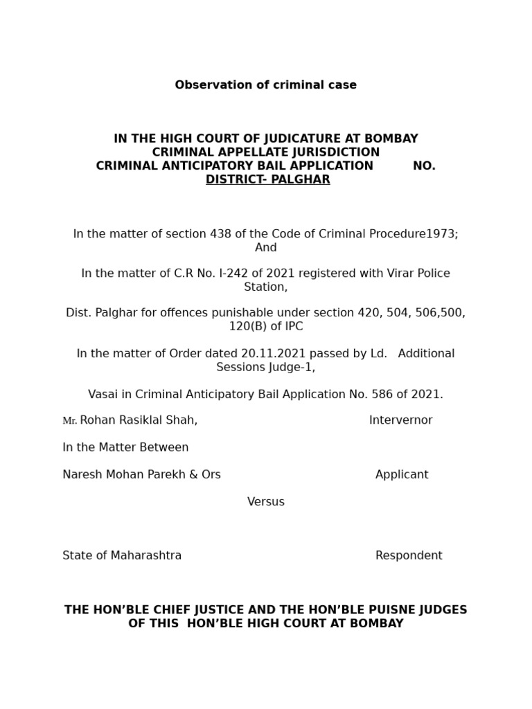 Anticipatory Bail Application in IPC Case | PDF | Bail | Arrest