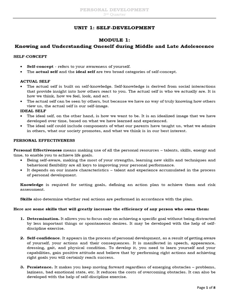 3rd Quarter Personal Development UNIT 1 Module 1 4 | PDF | Adolescence ...