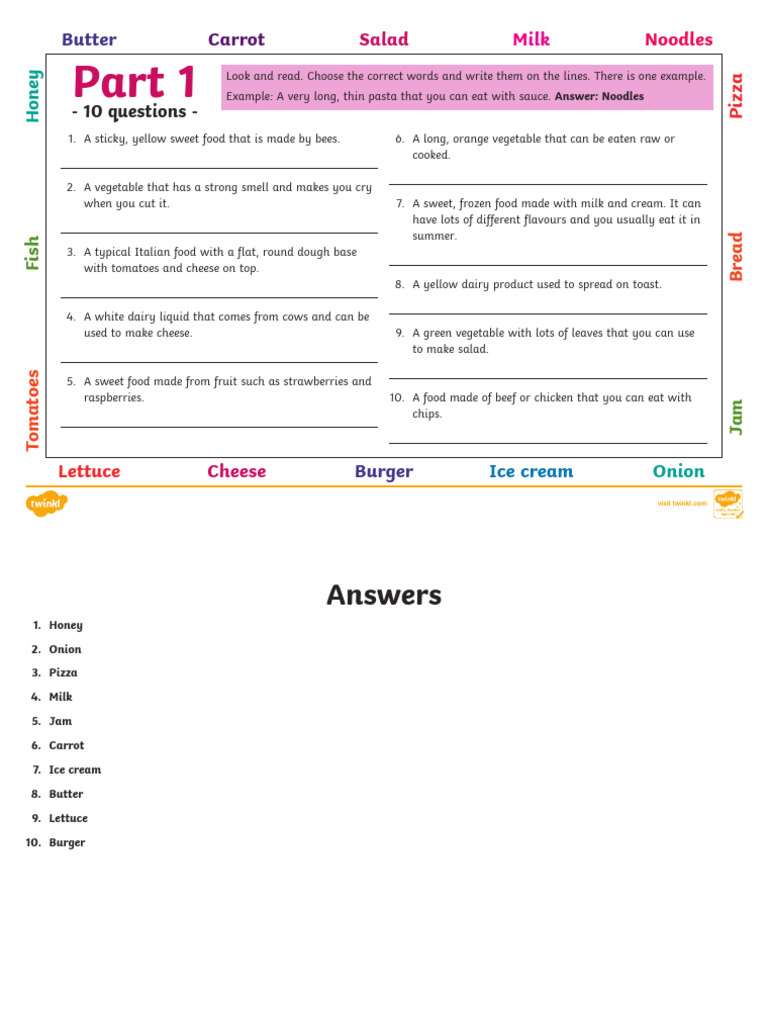 T e 1681670719 Esl Yle Flyers Reading and Writing Part 1 Worksheet Food ...