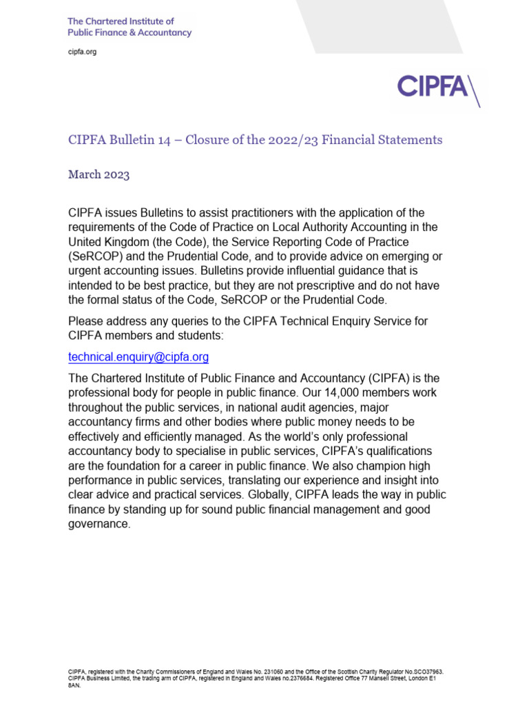 CIPFA Bulletin 14 Closure of The 202223 Financial Statements | PDF ...