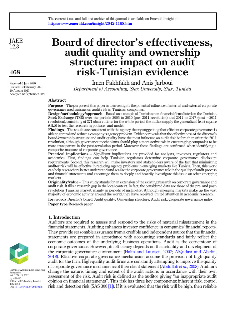 Board of Directors Effectiveness Audit Quality and Ownership Structure ...