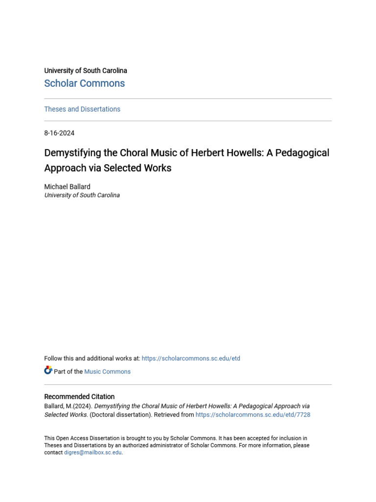 Demystifying the Choral Music of Herbert Howells_ A Pedagogical A | PDF ...