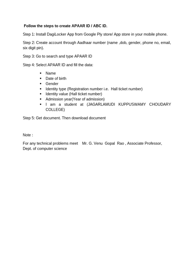 Short Steps to Create Apaar Id | PDF