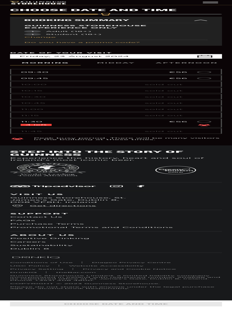 Choose Visit Date and Time Guinness Storehouse | PDF