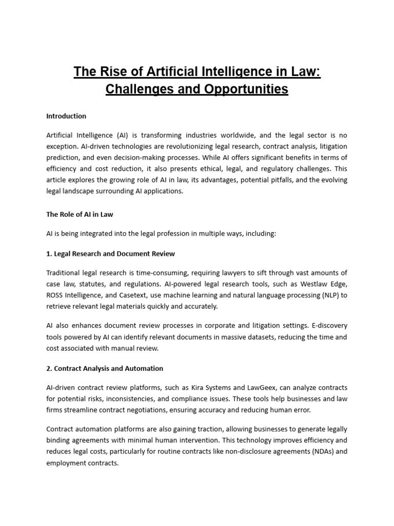 AI's Impact on Law: Benefits & Challenges | PDF | Artificial ...