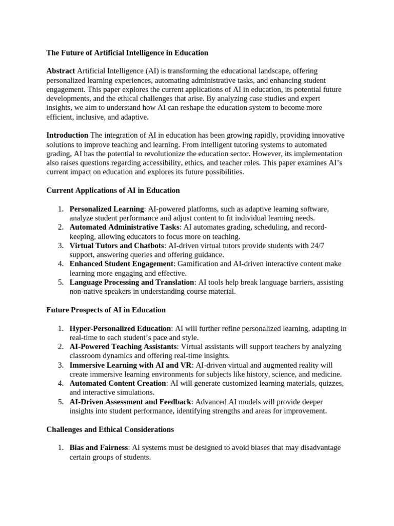 The Future of Artificial Intelligence in Education | PDF | Artificial ...