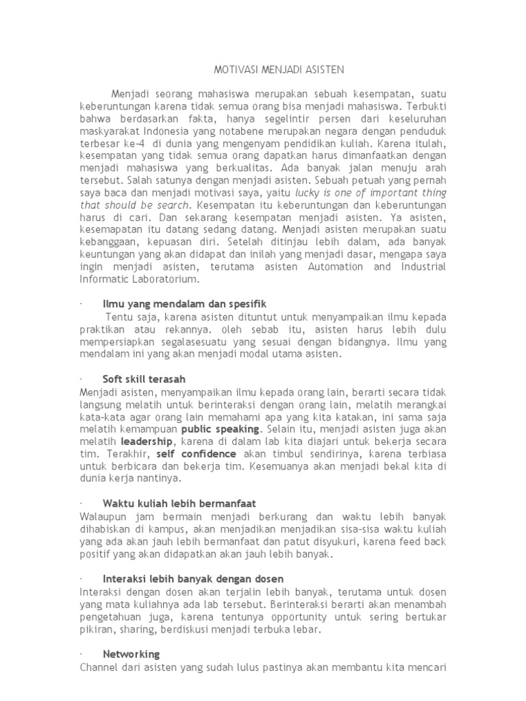 Motivasi Menjadi Asisten