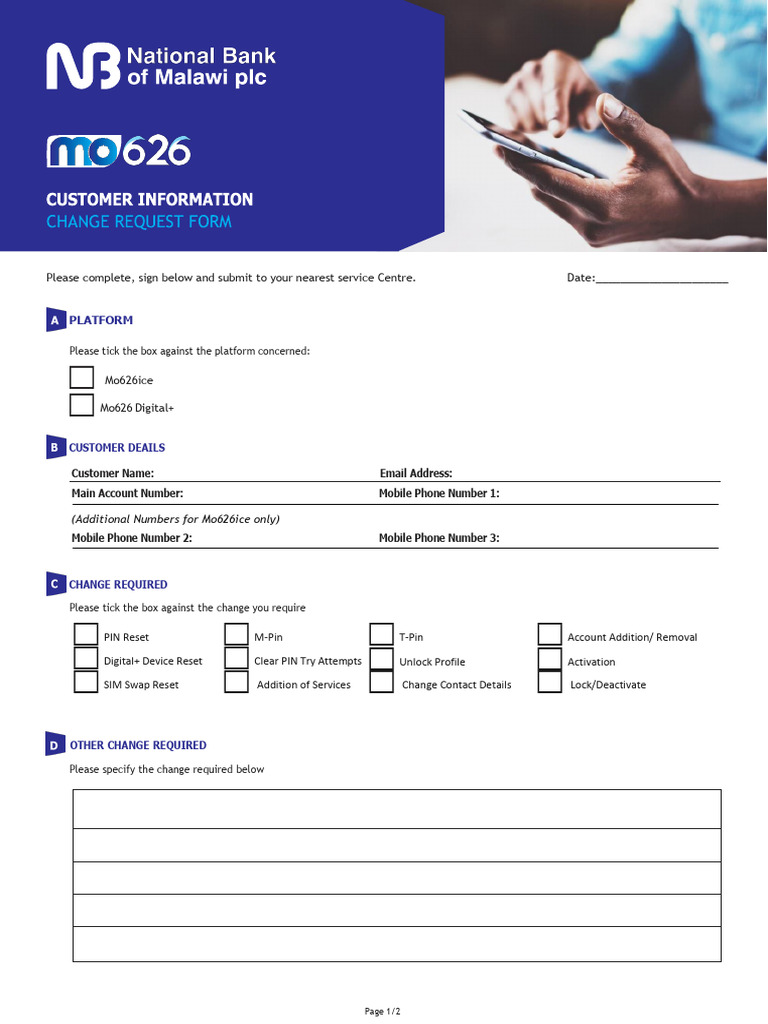Mobile Phone Banking Change Request Form - 2024 | PDF