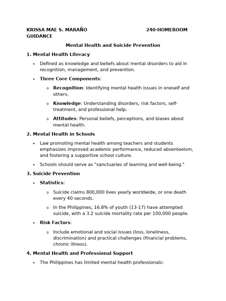 Summary of Report On Mental Health and Suicide Prevention | PDF ...