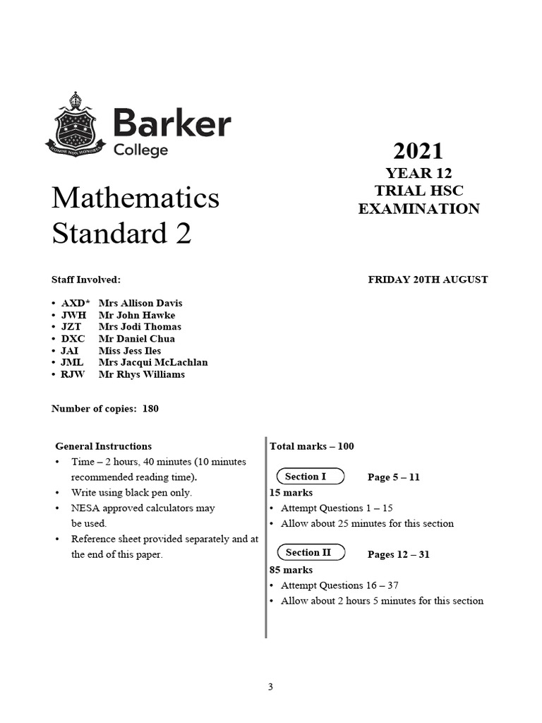 Year 12 HSC Mathematics Trial Exam | PDF | Present Value