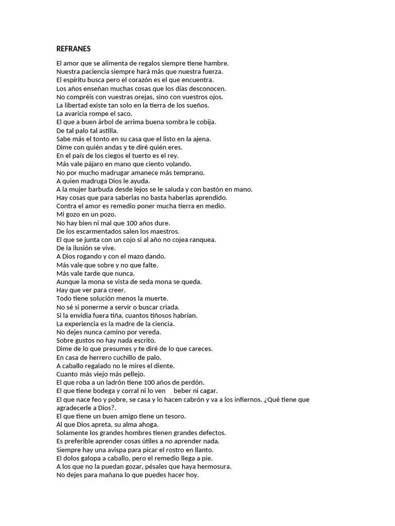 Refranes y su Sabiduría Popular | PDF | Amor