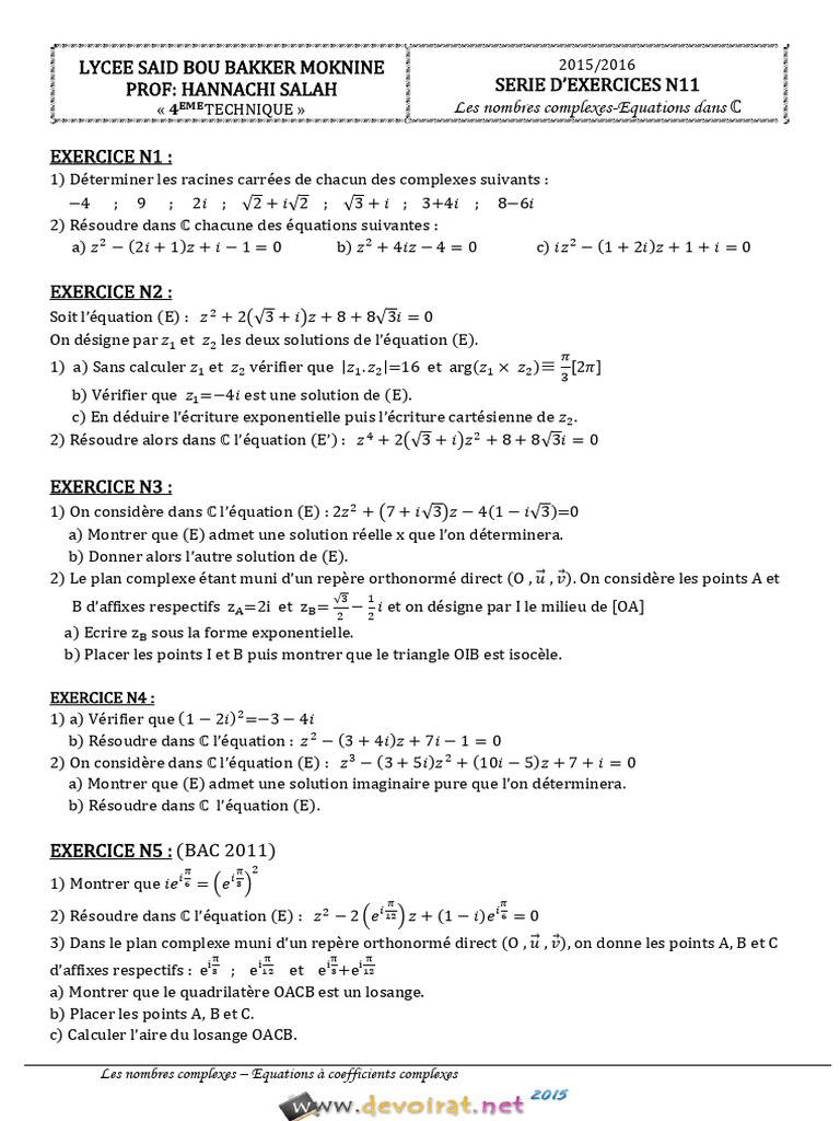 Nombres complexes : Équations et solutions | PDF | Nombre complexe ...