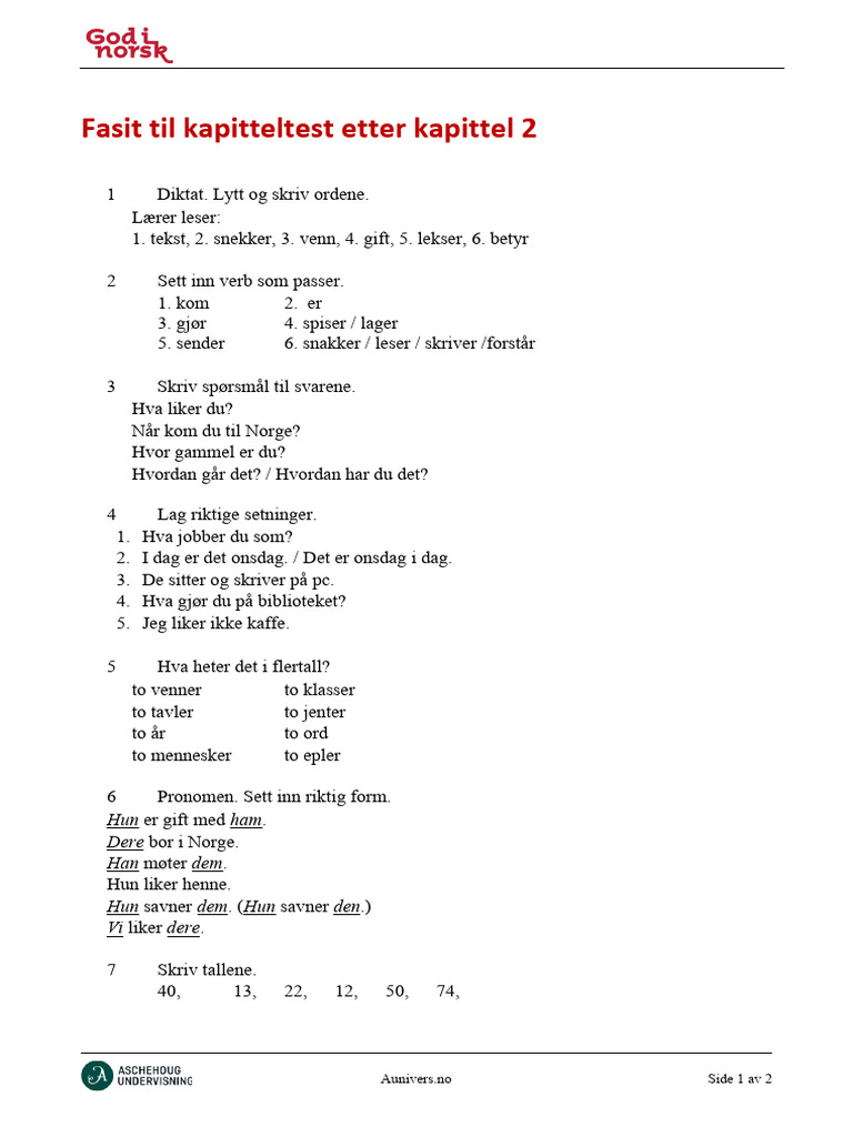 GIN1 KO Kapitteltest 02 Fasit | PDF