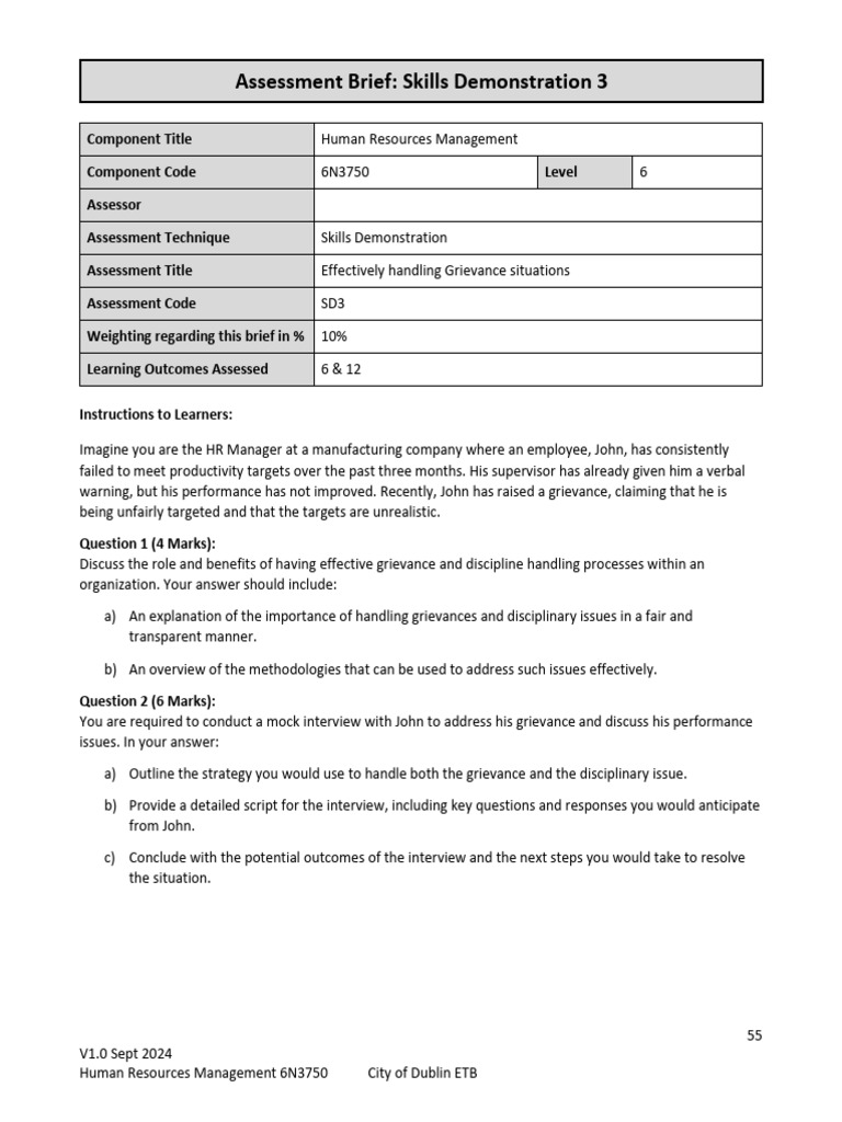 SD3 Assessmewnt Brief 6N3750 Human Resource Management | PDF | Human ...