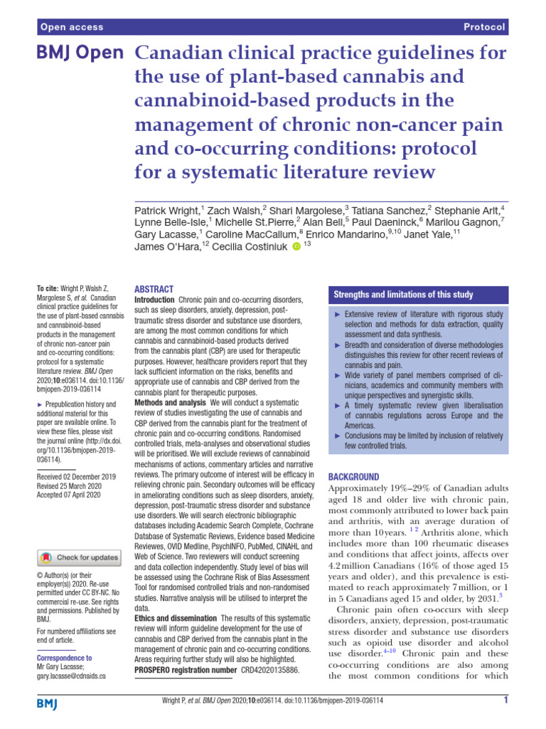 Canadian Clinical Practice Guidelines For | PDF | Cannabis (Drug ...