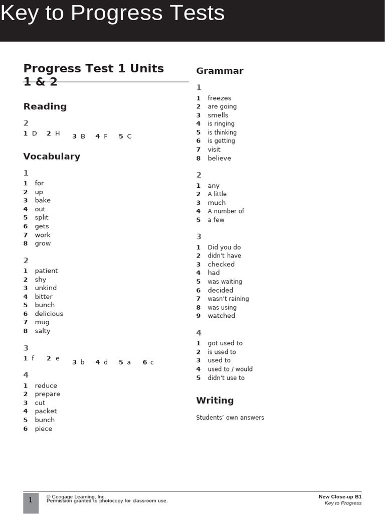 Progress Test 1: Units 1-6 Answers | PDF