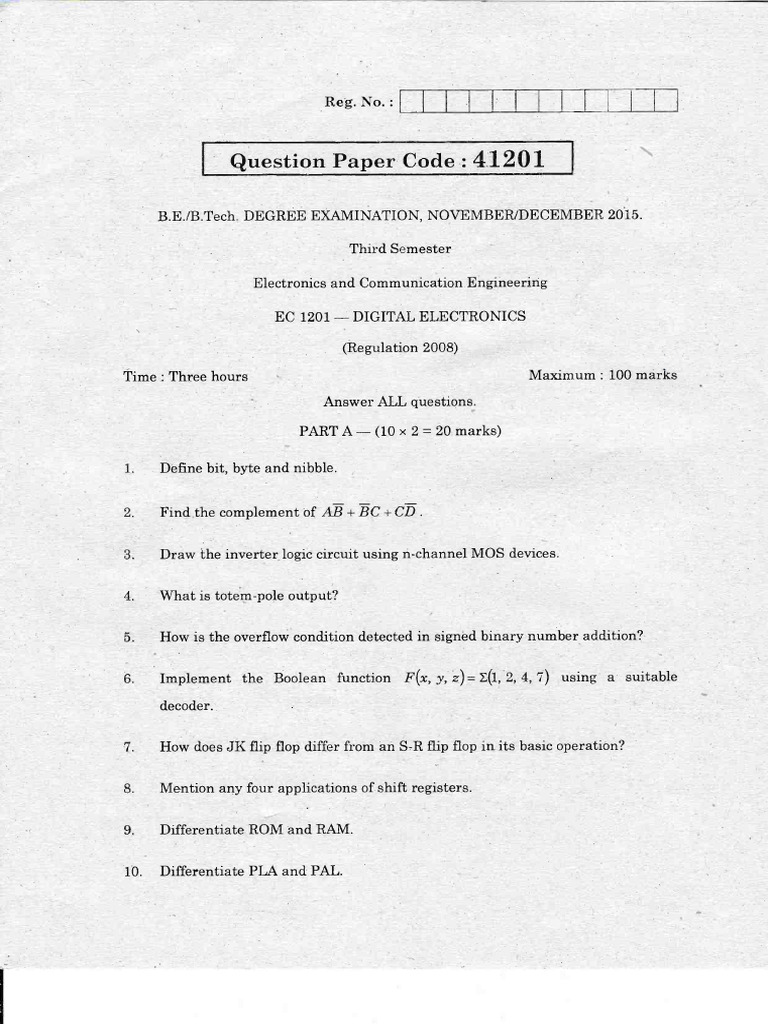 Digital Electronics Exam Paper 2015 | PDF | Logic Gate | Boolean Algebra
