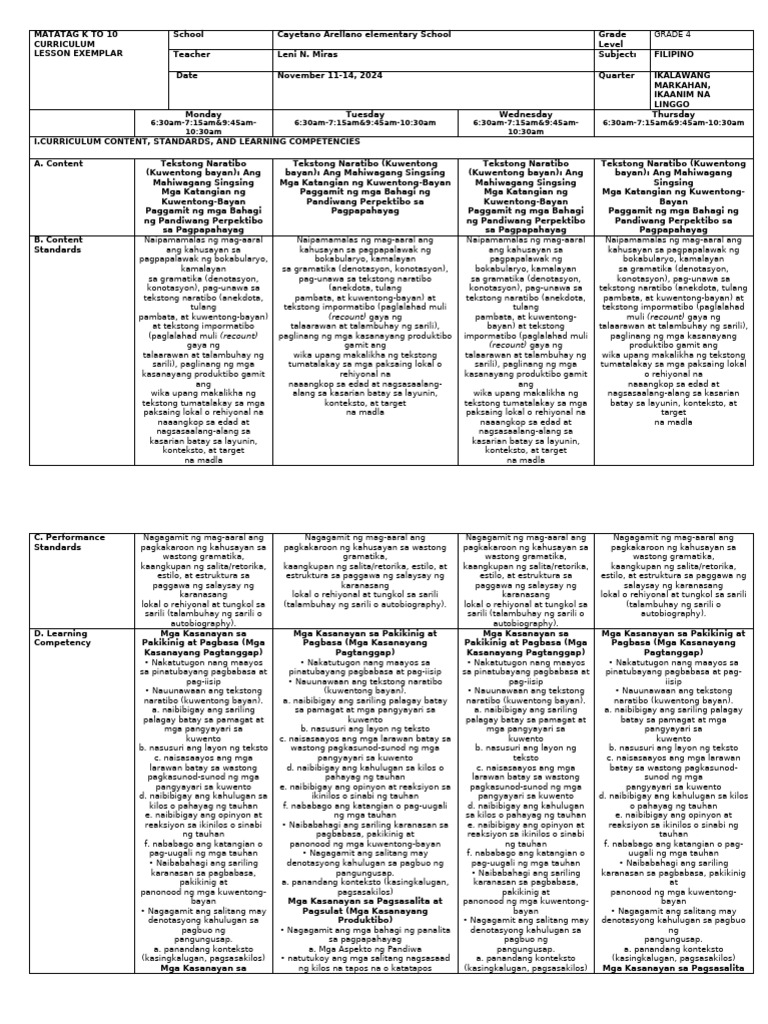 DLL - Filipino 4 - Q2 - Week 6 | PDF