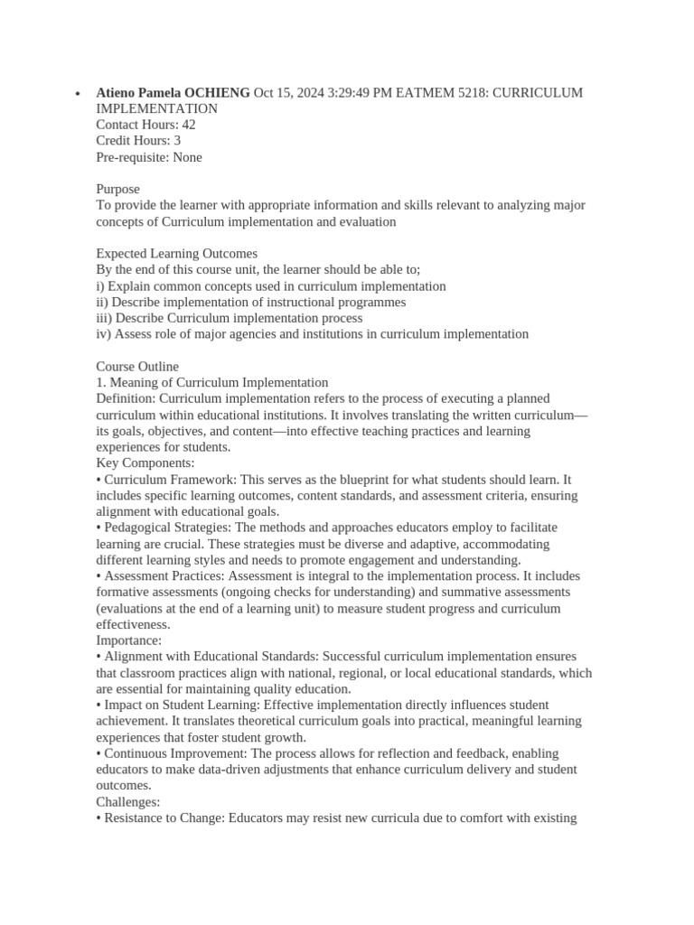 Curriculum Implementation Overview | PDF | Curriculum | Teachers