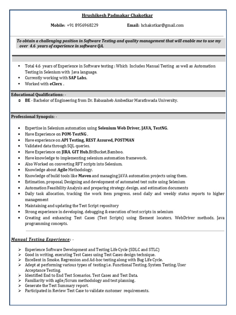 Software Testing & Automation Expert Resume | PDF | Selenium (Software ...