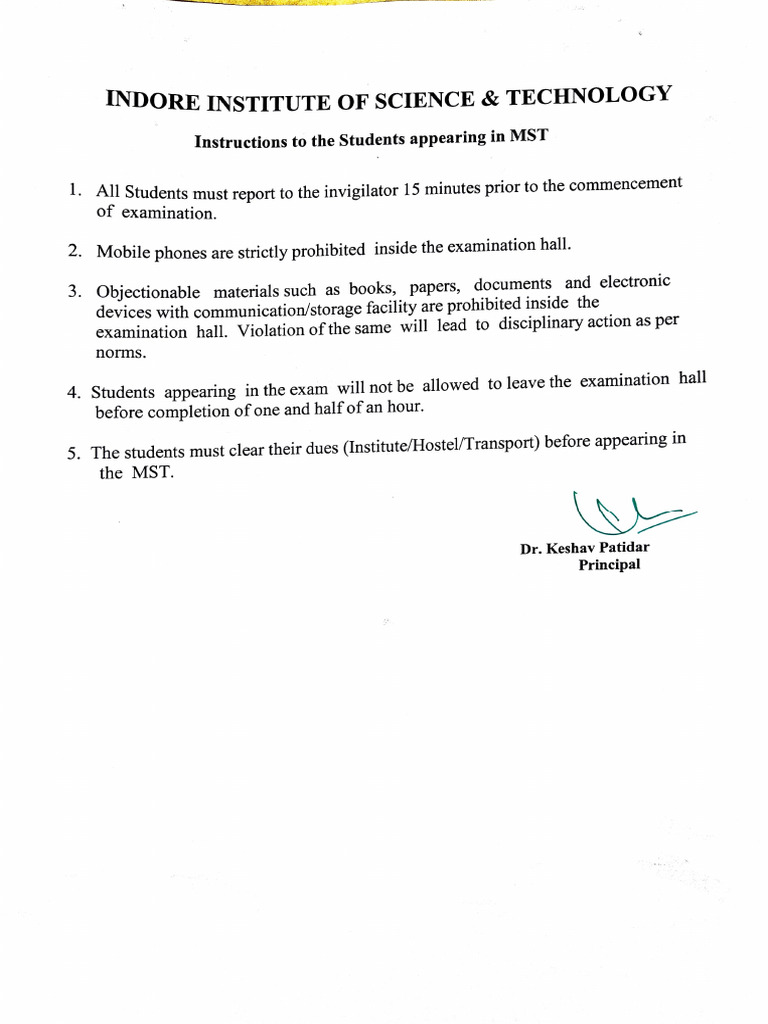 MST Exam Guidelines for Students | PDF