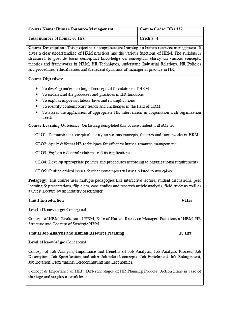 HRM Syllabus | PDF | Human Resource Management | Human Resources