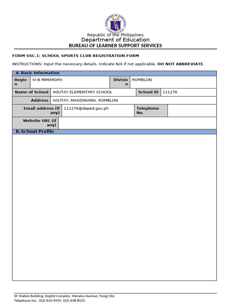FORM SSC.1 School Sports Club Registration Form v1 | PDF