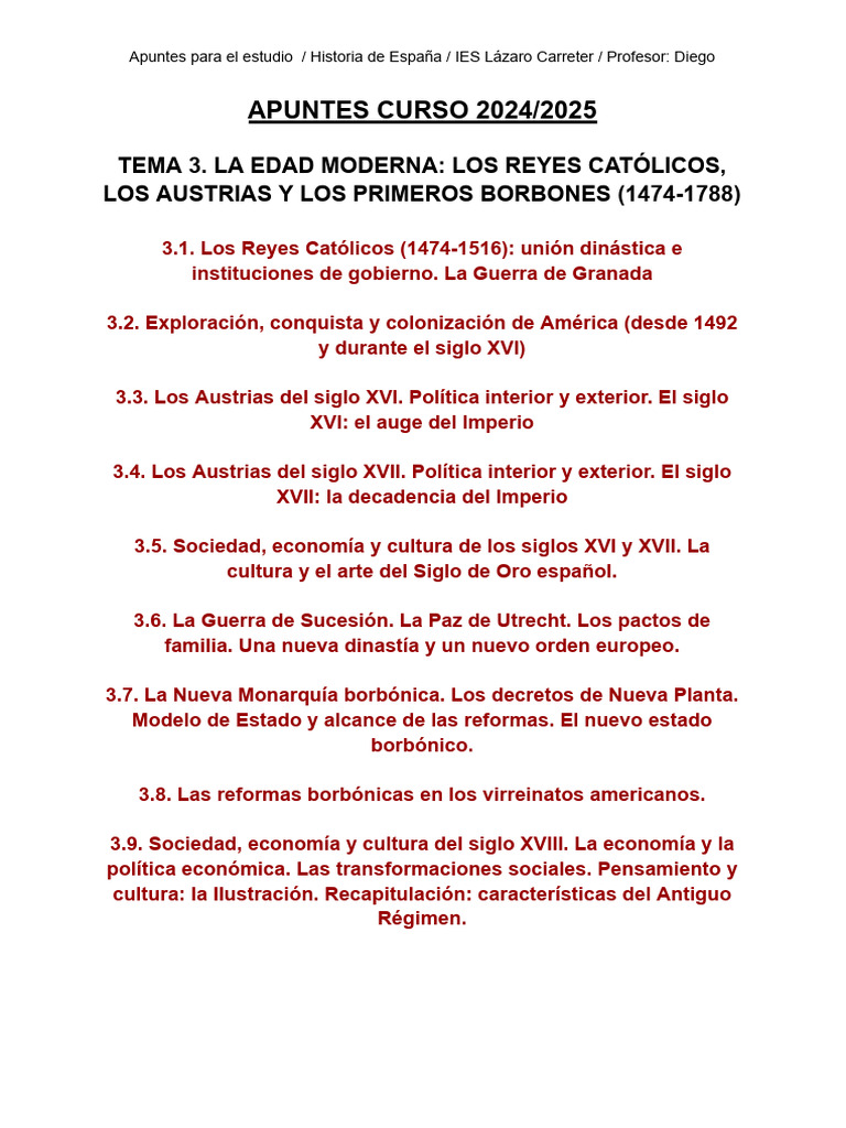 Apuntes de Estudio Tema 3 | PDF | Imperio español | España