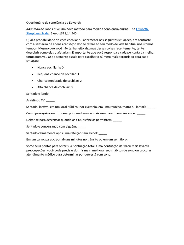 Question rio De Sonol ncia De Epworth PDF