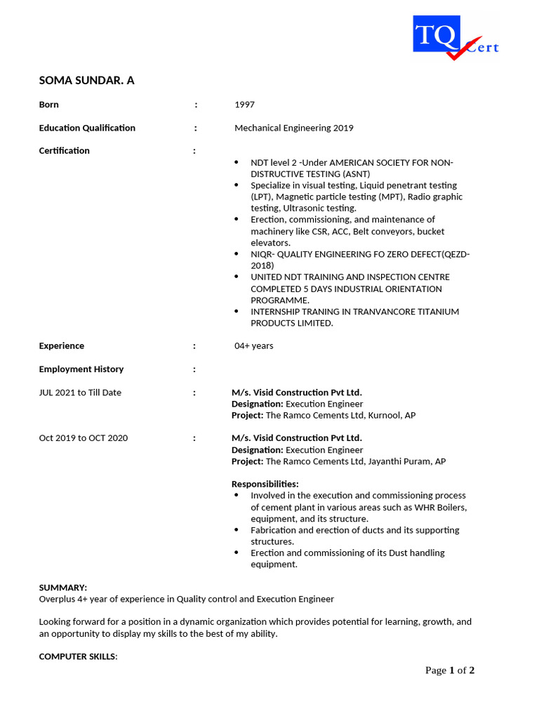 Mechanical Engineer with NDT Expertise | PDF | Mechanical Engineering