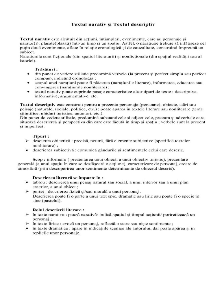 Textul Narativ Si Descriptiv | PDF