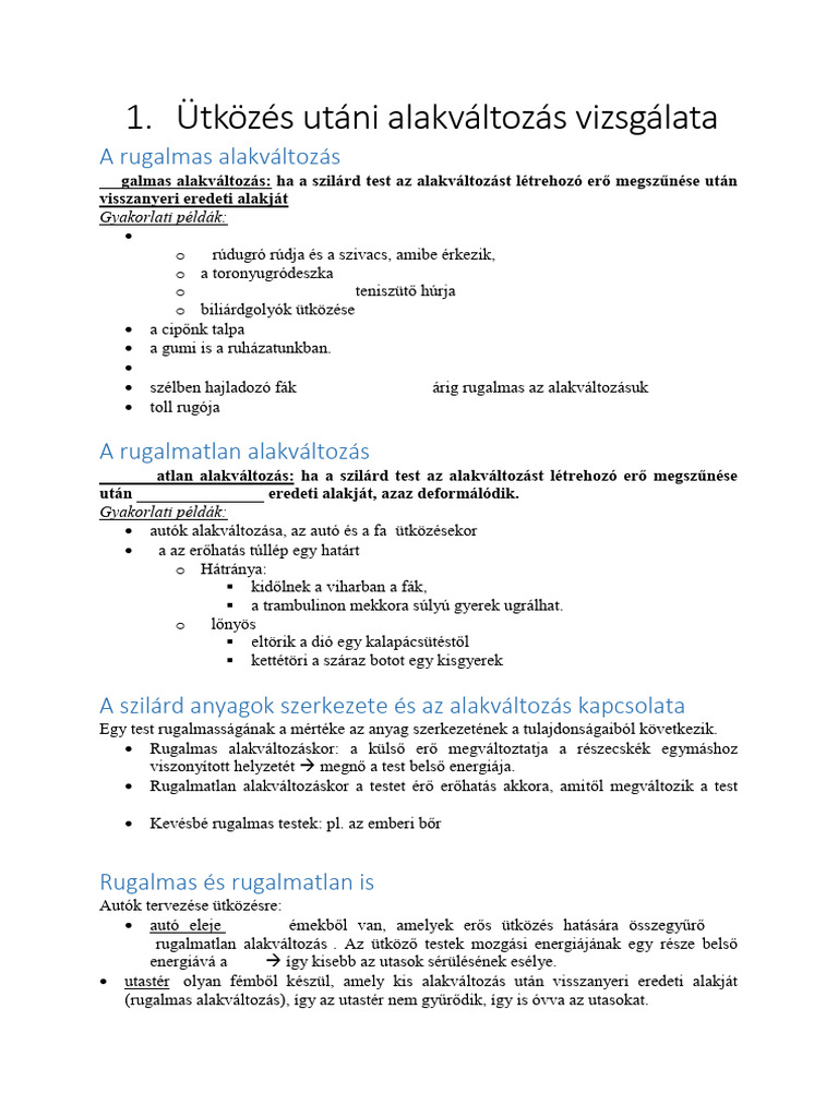 Ütközés Utáni Alakváltozás Vizsgálata | PDF