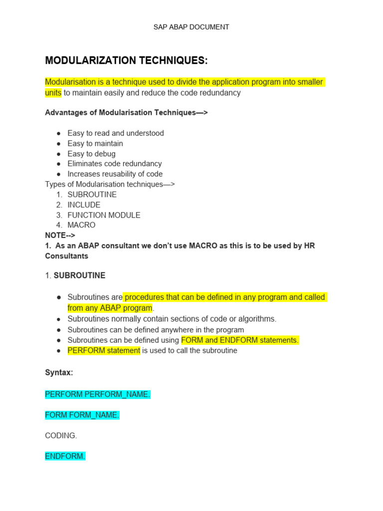 SAP ABAP Modularization Techniques Guide | PDF | Parameter (Computer ...