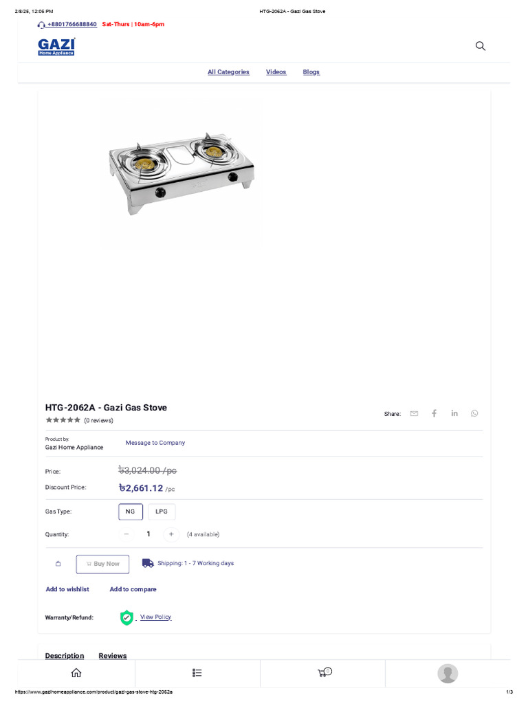 HTG-2062A - Gazi Gas Stove | PDF | Stove | Sustainable Technologies