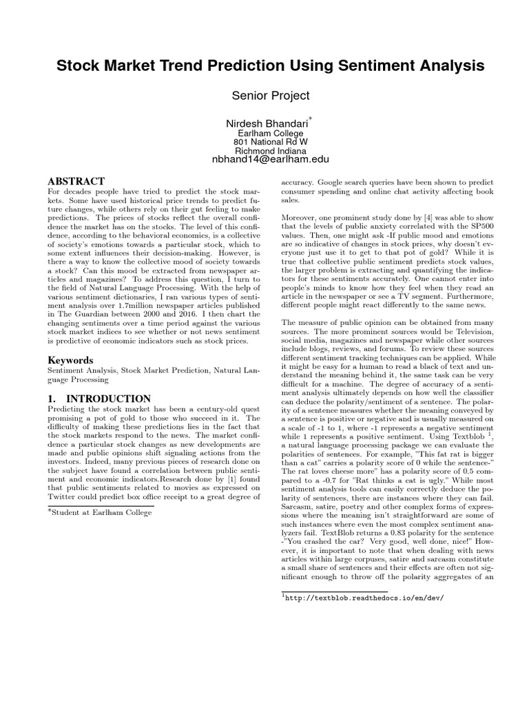 Stock Market Prediction via Sentiment Analysis | PDF | Machine Learning ...