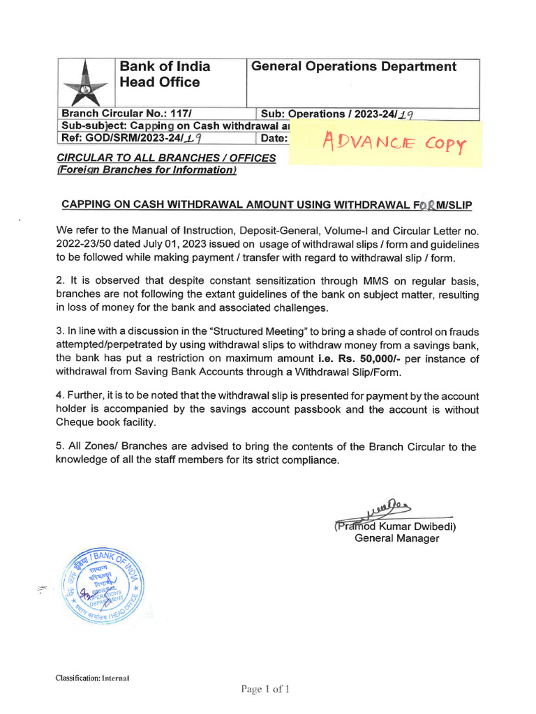 Capping On Cash Withdrawal Amount Using Withdrawal Form - Slip | PDF