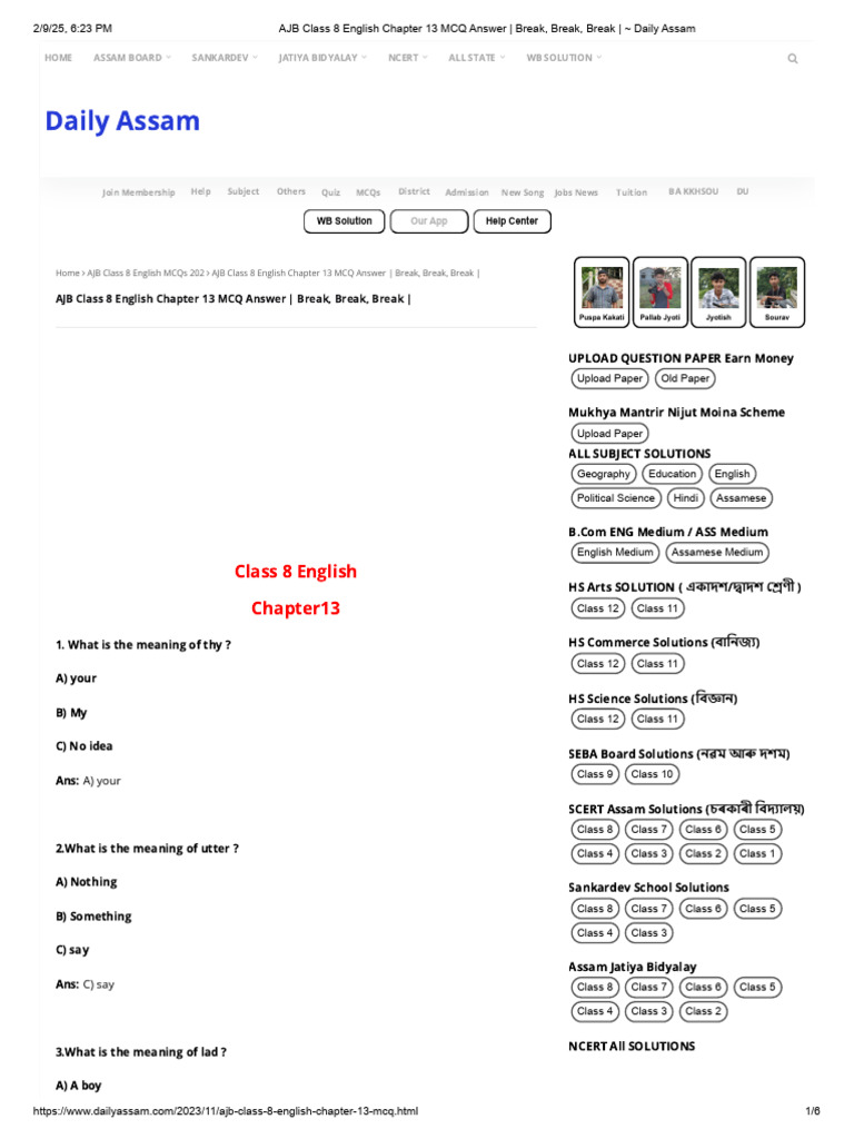 AJB Class 8 English Chapter 13 Answers | PDF | Poetry