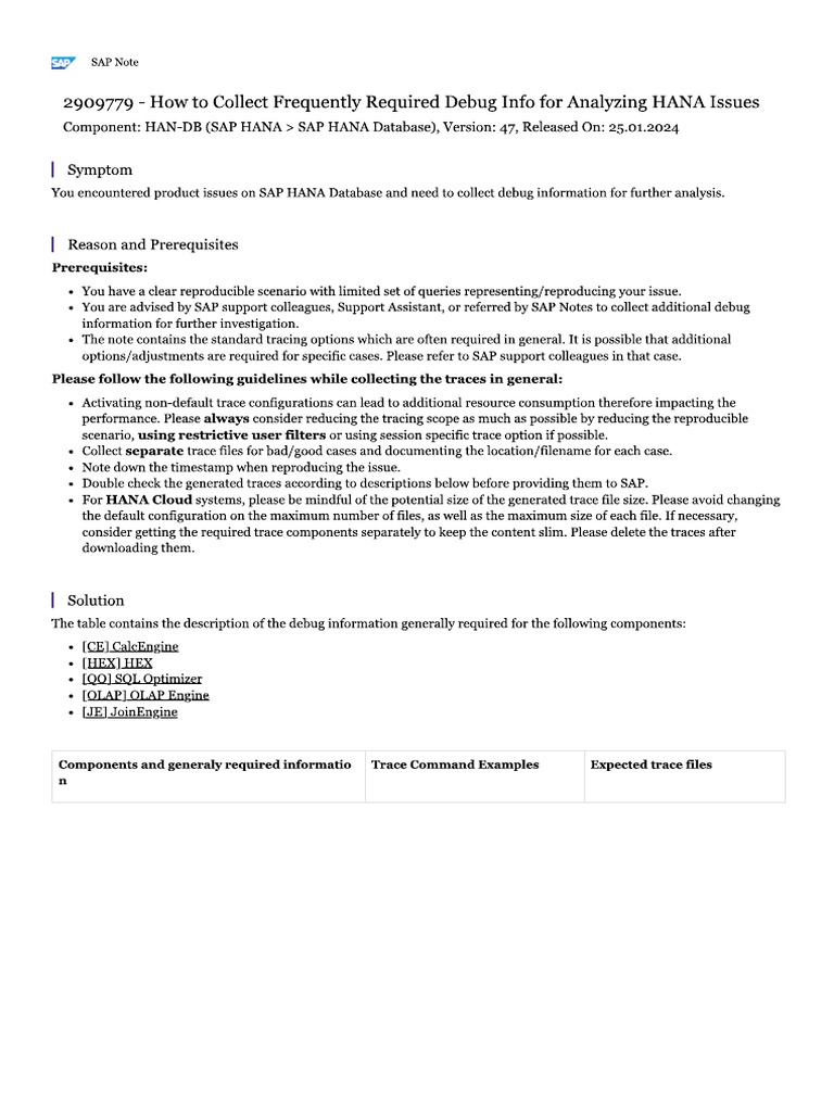 How To Collect Frequently Required Debug Info For Analyzing HANA Issues ...