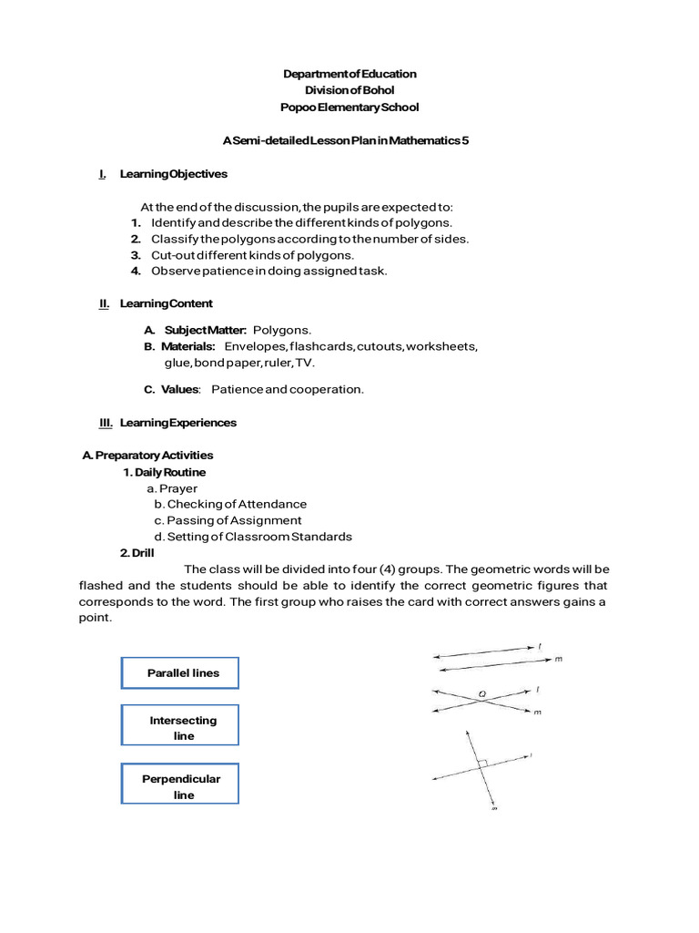 Semi Detailed Lesson Plan in Math | PDF | Euclid | Euclidean Geometry