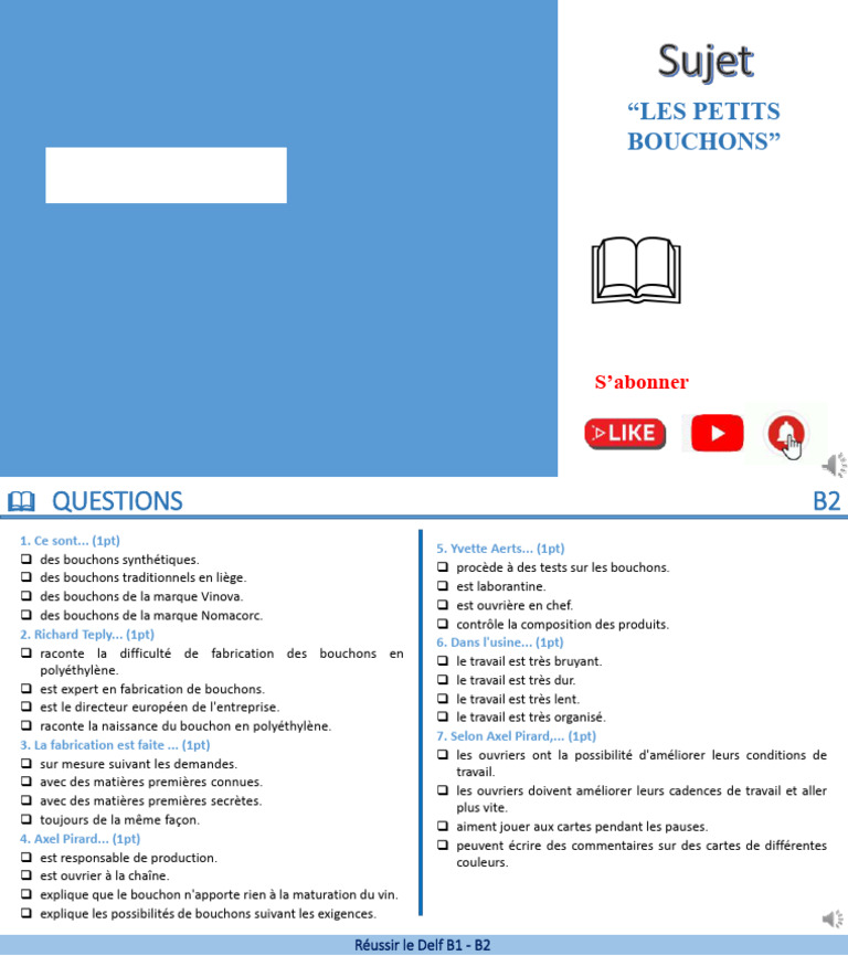 Questions et Corrigés DELF B2 Oral | PDF