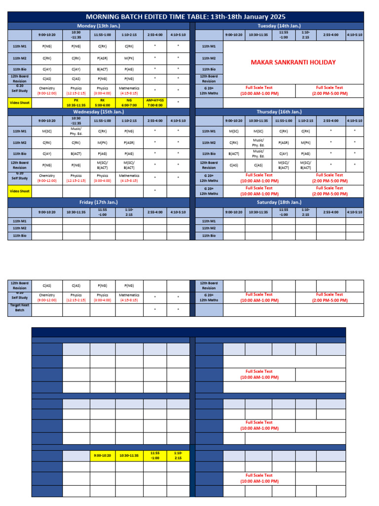 January 2025 Exam Schedule Overview | PDF